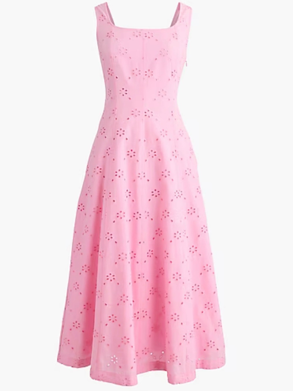 J. Crew Factory Pink Eyelet Square-Neck Midi Dress